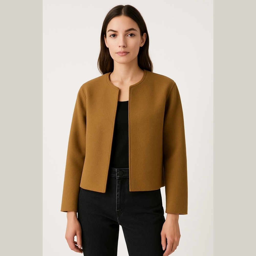 Oak + FORT  Brown Short Open Front Raw Edge Jacket Size XS